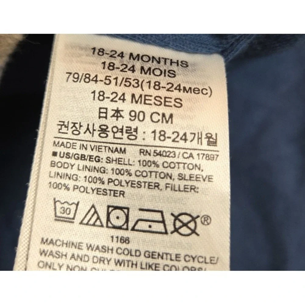Baby Gap Boys 18-24 Mos Flannel Trucker Chore Jacket Quilted Corduroy Collar Y2K